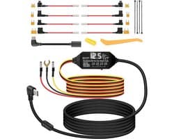 Multi-Size Dash Cam Hardwire Kit met LED-scherm 3-aderige acc hardwire kit voor dashcam 12V-24V naar 5V Type-C harde bedradingsset voedingskabel, ondersteuning ACC-modus (3,5 m)