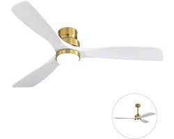Plafondventilator Met Lamp - 3 Hout Bladen - Ø 52 inch - Dimbare lamp - Met Afstandsbediening - 3 kleurtemperaturen - Geluidsarme werking - LED's Light - Goud, wit — afbeelding 1