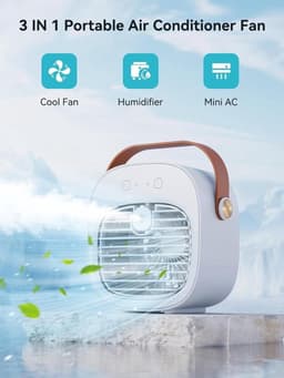 Mini airconditioner - Kleine airconditioner - Oplaadbare persoonlijke luchtkoeler van 4000 mAh - Mini airconditioner met drie snelheden - Mini watergekoelde luchtkoeler - Stille bureauventilator met luchtbevochtiger — thumbnail 2