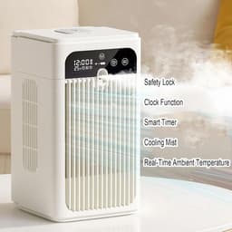 LISM-Draagbare verdampingsluchtkoeler met vernevelings- en bevochtigingsfunctie, persoonlijke verdampingsluchtkoeler, timerventilator, sproeistand, ultrastil tafelmodel, oplaadbaar, wit, geschikt voor slaapkamers, kantoren en kamperen. — thumbnail 2