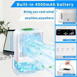 Draagbare airconditioner met ventilator, airconditioners met batterij voor thuis, kantoor en buiten, 4-in-1 ventilator, luchtkoeler, luchtbevochtiger, airconditioning, LED-nachtlampje — thumbnail 3