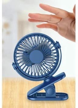 Draagbare mini-USB-tafelventilator met verstelbare clip en 350 graden rotatie - Blauw — thumbnail 1