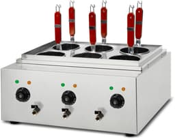 VERTES Gastro pastakoker, roestvrij staal, elektrisch, 3 x 1700 watt, 3 aparte kookbakken van elk 6 liter, 6 pastamandjes, 3 aftapkranen, 3 temperatuurinstellingen — thumbnail 1