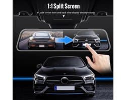 Dashcam voor Auto - 10 Inch Touchscreen Spiegelcamera - 1080P AHD Dashcam met Nachtzicht - G-Sensor - Parkeermodus - Groothoek 170° - Zwart