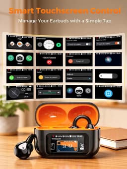 AI Vertaal Oordopjes met Echtzeit Vertaling: 159 Talen & LCD Touchscreen 3-in1 Bluetooth Vertaal Oortjes met 7 Modi, 30 Uur Batterijduur voor Reizen, Zakelijk Gebruik en Studie en Dagelijks Gebruik - zwart — thumbnail 2