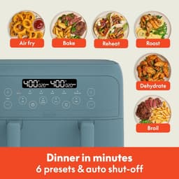 Luchtfriteuse Dubbele Mand - Heteluchtfriteuse Airfryer - Maaltijden Bereiden - Afneembare Scheidingswand - 4 Quarts - Blauw — thumbnail 5
