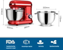 KAD® Deegmachine - Elektrische Deegmixer - Keukenmixer - Rood - 42cm x 27cm x 36cm — thumbnail 3