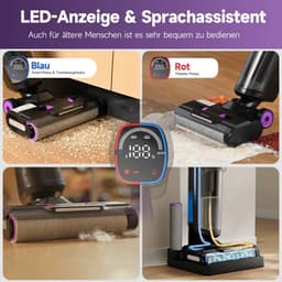 JOYNEXTBUY - Nat- en Droog Stofzuiger Draadloos - 3-in-1 Steelstofzuiger met Dweilfunctie - Zelfreinigend - 65 dB - Dierenharen - Harde Vloeren - Zwart/Paars — thumbnail 5
