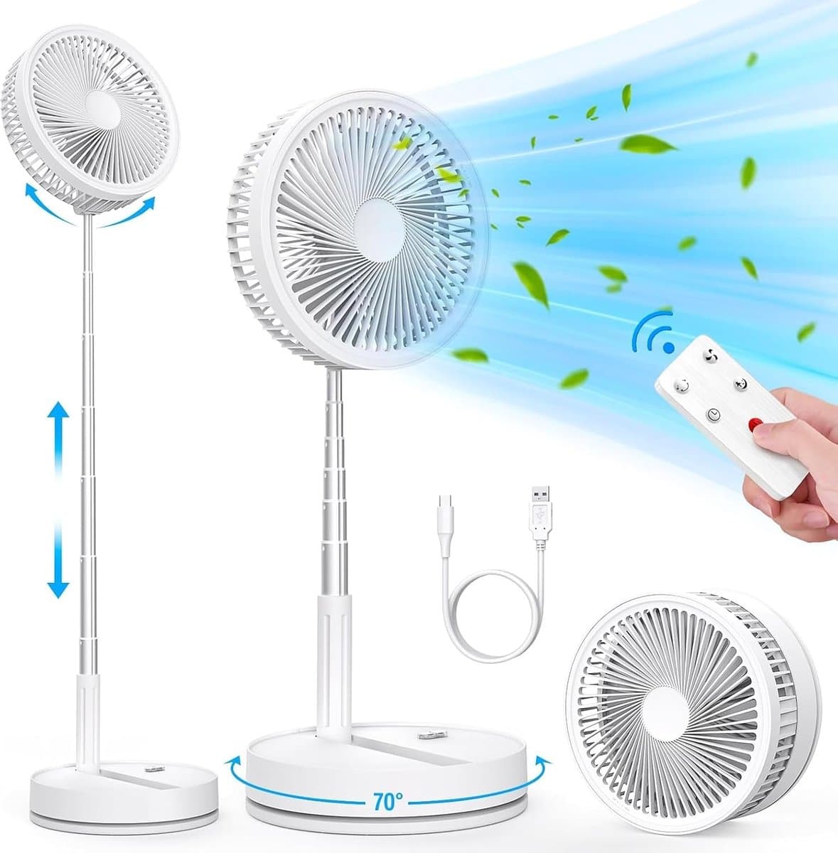 Draagbare Tafelventilator met Batterij – Oplaadbare Ventilator USB-C 8000 mAh – In Hoogte Verstelbaar – Met Afstandsbediening – Stil en Opvouwbaar voor Thuis, Kantoor en Reizen — afbeelding 1