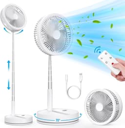 Draagbare Tafelventilator met Batterij – Oplaadbare Ventilator USB-C 8000 mAh – In Hoogte Verstelbaar – Met Afstandsbediening – Stil en Opvouwbaar voor Thuis, Kantoor en Reizen — thumbnail 1