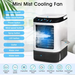 4 in 1 Mini Aircooler met Water - Mobiele Airco Zonder Afvoerslang – Tafelventilator - Mini Airco - Draagbare Airco - Mobiele Airco - 3 Snelheden en 2 Koelniveaus - 900 ml en 90 Graden Oscillatie - Stille Mobiele Airconditioner Voor Camping, Kantoor — thumbnail 4