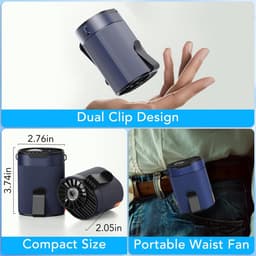 Draagbare Ventilator met Clip – 4-in-1 Tailleventilator – USB-C Oplaadbaar – 4 Snelheden – Stil – 3000 mAh Blauw — thumbnail 4