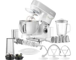SnelShoppen - Multifunctionele Keukenmachine 1200W met 5L RVS Kom, LED Verlichting, Kneed- en Mengfunctie, Vleesmolens, Koekjesmaker, Magneetsluiting