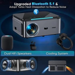 Xiwbsy - Beamer - Projector Beamer - Projector 4k - 1080P - Automatische focus - met WiFi 6 - 25000 Lumens - Buiten- en thuisprojector - Android 4K - Zwart — thumbnail 4