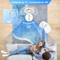 Tafelventilator Opvouwbaar met 8000mAh Accu – 4 Standen, Afstandsbediening, Timer en 70° Oscillatie — thumbnail 3