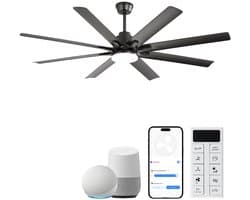 Smart-plafondventilator 66 inch 8-bladig - dimbare LED-verlichting - afstandsbediening - 6-traps DC-motor - omkeerbaar - modern industrieel design