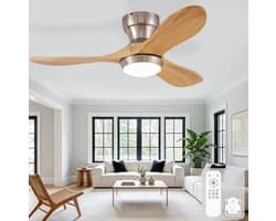 Plafondventilator Met Verlichting En Afstandsbediening - 90 Cm - 6 Snelheden - Hout - Natuurlijk - Voor Woonkamer En Slaapkamer - Omkeerbare Motor