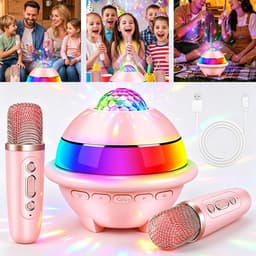 Mini Karaoke Set - Roze - Met Bluetooth Speaker, Microfoons en Discolamp - 4 Stemvervormers - Party Box - Draagbaar - voor Thuis en Feestjes - Verjaardagscadeau voor Kinderen — thumbnail 3