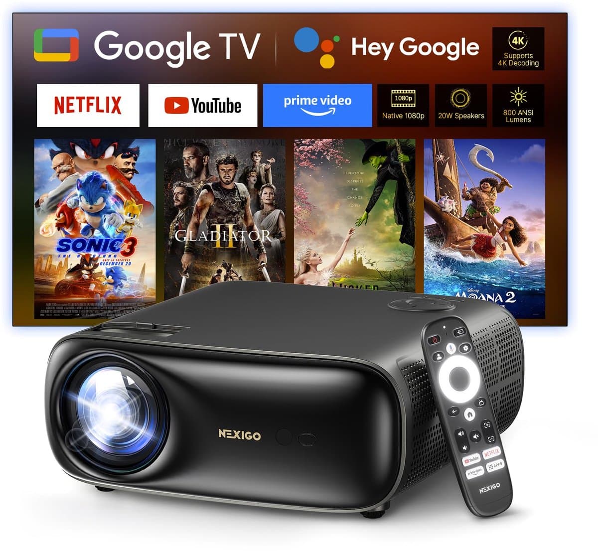 Beamer 1080p smart projector met Google TV autofocus HDR WiFi Bluetooth 800 ANSI lumen thuisbioscoop ondersteuning — afbeelding 1