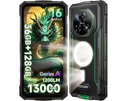 DOOGEE Fire 5 Ultra Robuuste Smartphone - 36GB RAM 128GB ROM - Gemini AI - 13000 mAh - IP68/IP69K Outdoor telefoon - 6,6 inch 90 Hz - Android 16 - NFC GPS - Groen