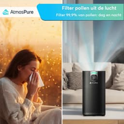 AtmosPure® CleanAir Luchtreiniger - Air Purifier met vervangbaar HEPA 13 Koolstof filter + Extra filter - CADR 250 m³/h - Zwart - Voor 98 m² - Werkt tegen huisstofmijt, hooikoorts, allergie, -3 standen + stille slaapstand - Luchtkwaliteit Sensor — thumbnail 3
