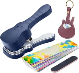 Gitaar Plectrum Pons Machine Complete Set - Gitaar plectrum maker - Handpons - Zelfgemaakte Plectrums met Vellen, Leren Opbergtasje en Schuurvijl - Donkerblauw — thumbnail 1