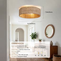 19 inch vierkant rotan plafondventilator met licht - App en afstandsbediening - 6 versnellingen omkeerbaar - ABS bladen - Japanse stijl - Geschikt voor lage plafonds — thumbnail 3