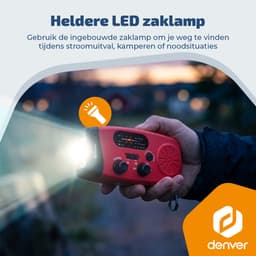 Denver Noodradio - Powerbank Zonneenergie - FM Radio - Noodpakket - Zaklamp - Opwindbaar - SOS Knop - Solar powerbank - SCR2007 — thumbnail 5