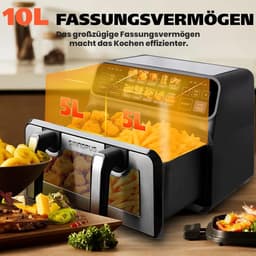 Dubbele Heteluchtfriteuse - Airfryer XXL - Gezond Koken - Twee Manden - 10 Liter - Zwart — thumbnail 5