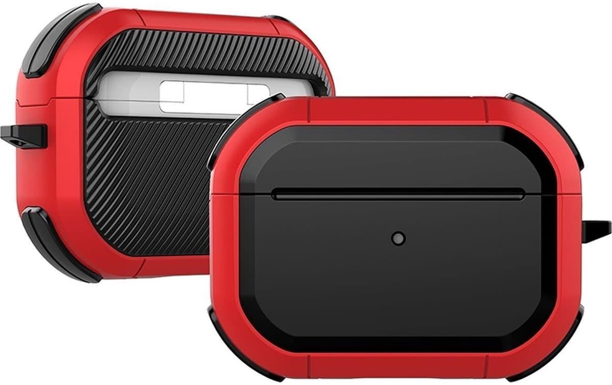 Mobigear Hoesje geschikt voor Apple AirPods Pro 2 Shockproof Hardcase Hoesje | Mobigear Slim Armor - Zwart / Rood — afbeelding 1