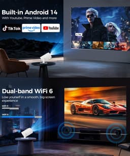 Mini projector 4K Full HD draagbaar met WiFi Bluetooth 5.4 180° draaibaar 200 inch scherm — thumbnail 5