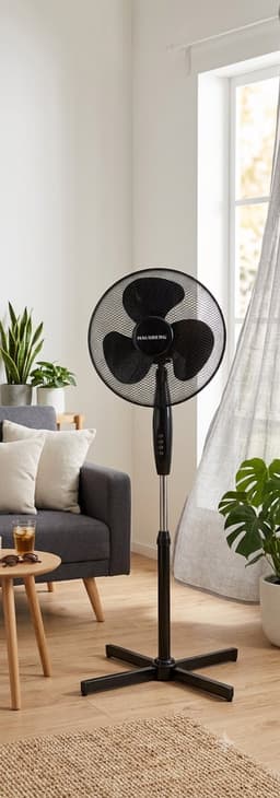 Staande Ventilator – 16 inch – 3 Snelheden – Oscillatiefunctie – Verstelbare Hoogte – Stil (≤65 dB) – 40-55W – Metalen Rooster – Zwart — thumbnail 3
