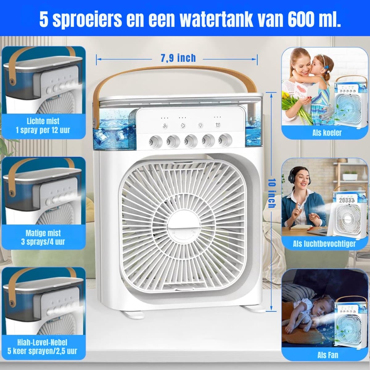 RWB® Mobiele Airco Zonder Afvoer - Luchtkoeler - Aircooler - Wit - ‎26x20x25cm — afbeelding 1