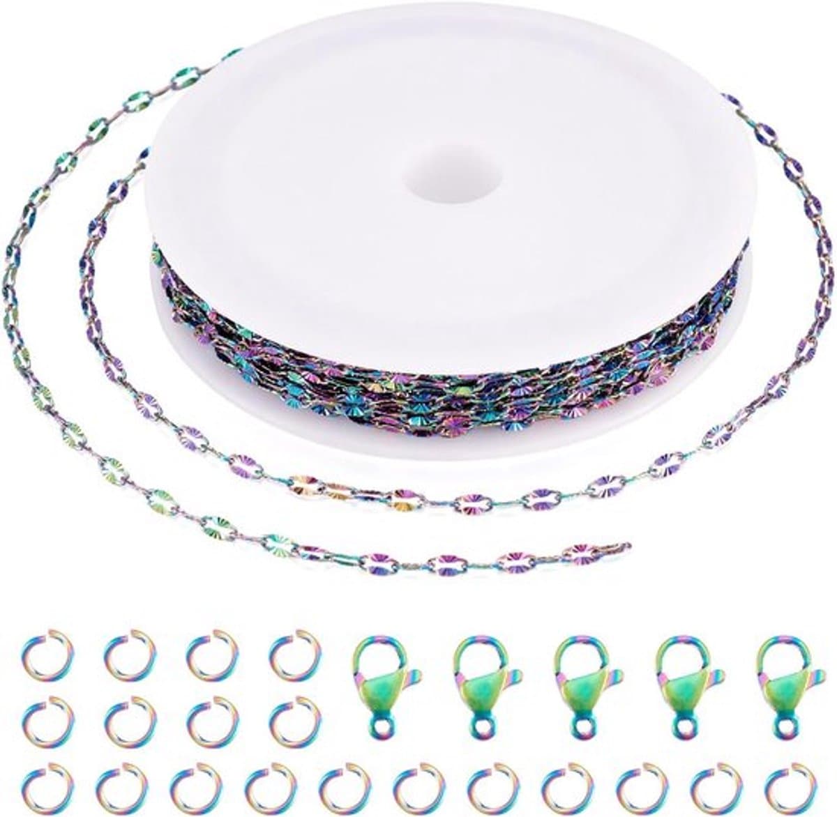 5 meter roestvrijstalen gevlochten ketting in regenboogkleur, ideaal voor het maken van armbanden en kettingen met duurzame en stijlvolle uitstraling — afbeelding 1