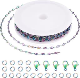 5 meter roestvrijstalen gevlochten ketting in regenboogkleur, ideaal voor het maken van armbanden en kettingen met duurzame en stijlvolle uitstraling — thumbnail 1