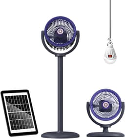 Kraftverdia – Camping fan — Staande ventilator – Draagbare ventilator op zonne-energie – Uitgerust met zonnepaneel – USB – Oplaadbare batterij – 5 windsnelheden – Geschikt voor binnen, kamperen, picknicks en buitenwerk — thumbnail 1