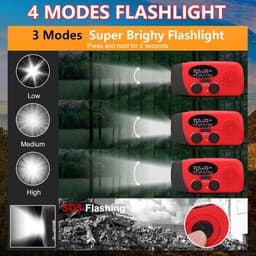 Noodradio Solar - Solar Opwindbaar - AM/FM/NOAA-radio - 2000mAh Powerbank - LED Zaklamp Oplaadbaar- SOS alarm - USB-C kabel - voor Buiten Kamperen Thuis Noodstroomuitval - Waterdicht - Draagbare radio's - Rood — thumbnail 2