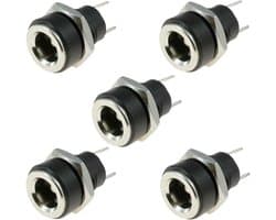 5 Stuks 5.5mm x 2.1mm DC Power Plug Socket - 2 Polige Type Vrouwelijke Paneelmontage Connector voor 3A DC Voeding en Opladen met Draadmoer