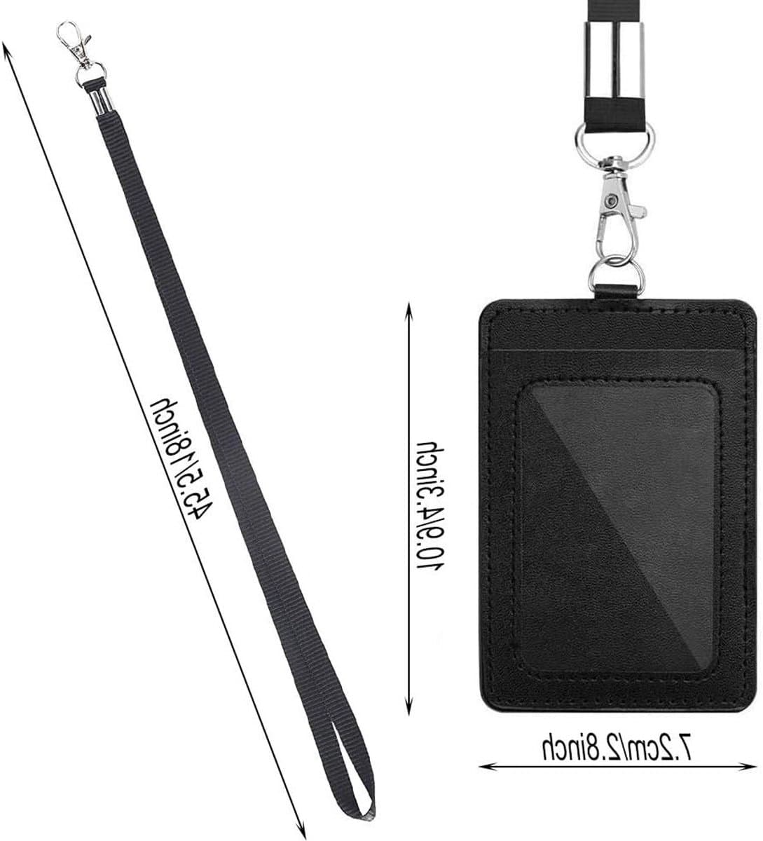 Verticale ID Badge Houder van PU Leer met 56cm Afneembare Nylon Lanyard voor Kantoor, School en Rijbewijs (2 Zwart) — afbeelding 1