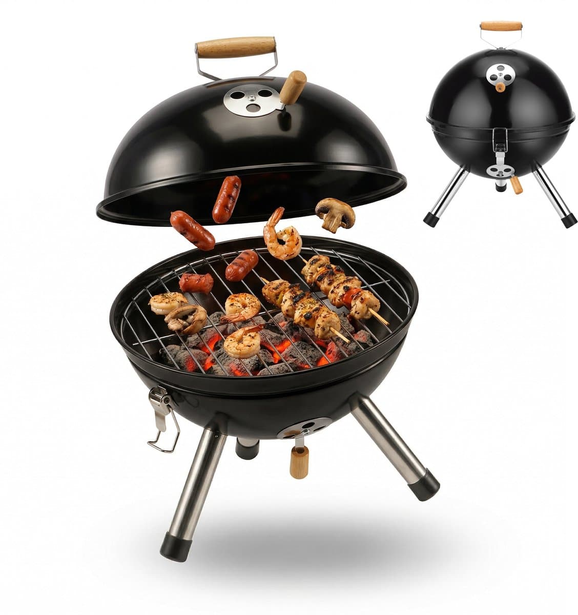 Mini kogelgrill - Ø 30 cm - zwart - met deksel - staal — afbeelding 1