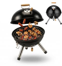 Mini kogelgrill - Ø 30 cm - zwart - met deksel - staal — thumbnail 1