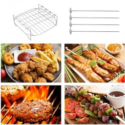 Airfryer accessoire grillrooster - Roestvrijstalen grillpan - Zilver - Dubbellaags grillrooster - Met 4 grillroosters - Airfryer rooster - Dubbellaags airfryer rooster - Dubbellaags kookroosterset — thumbnail 4