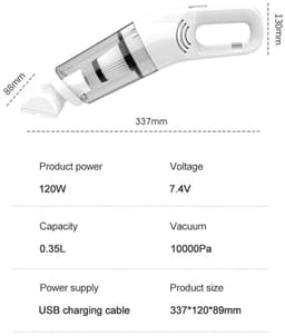 Naiz® - Autostofzuiger - Krachtig - USB opladen - Draadloos - 337 x 120 x 89 mm — thumbnail 3