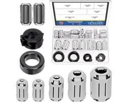 32-delige set met grijze clip-on ferrietringkernen en kabelklemmen voor RFI EMI geluidsbeheersing en toroidkernen