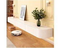 TV-Kast Zwevend - Lowboard Media Console - Opbergen Entertainment - Met Kabelmanagement - 240cm Breed - Wit