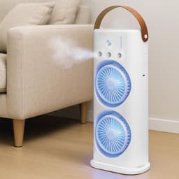 Oplaadbare ventilator - Vernevelaar mini - Buiten verkoeling - Dubbele oscillerende unit - 37H cm - Wit — thumbnail 5