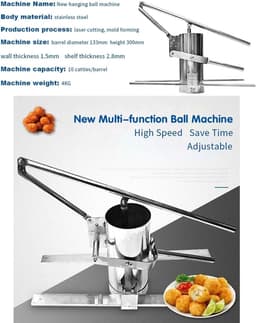 Gehaktbalvormmachine - Balvormer Keukenmachine - Snel Ballen Maken - Grote Capaciteit Vat - 12 Liter - Zilver — thumbnail 4