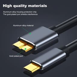 Externe Harde Schijf Kabel - USB C naar Micro-B - Snelle Data Overdracht - 3A Snelladen - 25 cm - Zwart — thumbnail 3