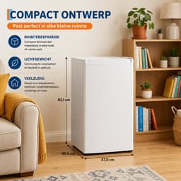 Celestul Mini Koelkast 90L - Koelkast met Vriesvak - Stille Minibar 41 dB - Compacte Koelkast voor Slaapkamer, Kantoor & Studentenkamer - Wit — thumbnail 2