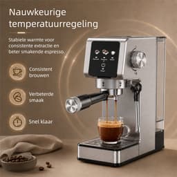 Professioneel Espressomachine 20 Bar - Koffiemachine met Stoompijpje, Kopjeswarmhoudplaat & RVS Behuizing - Voor Thuis Gebruik — thumbnail 4